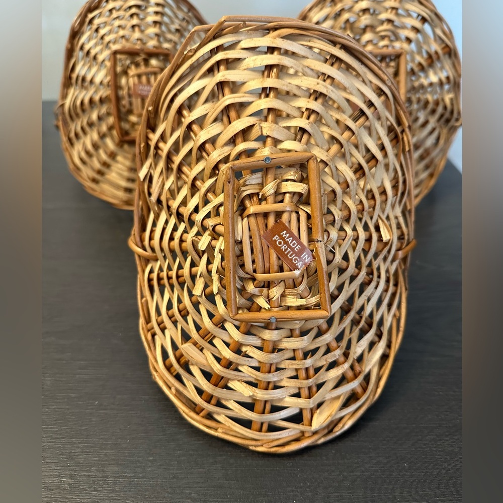 Set of 3 Wicker Baskets With Tall Handles Brown Tan Christmas Farmhouse Decor - Picture 4 of 7